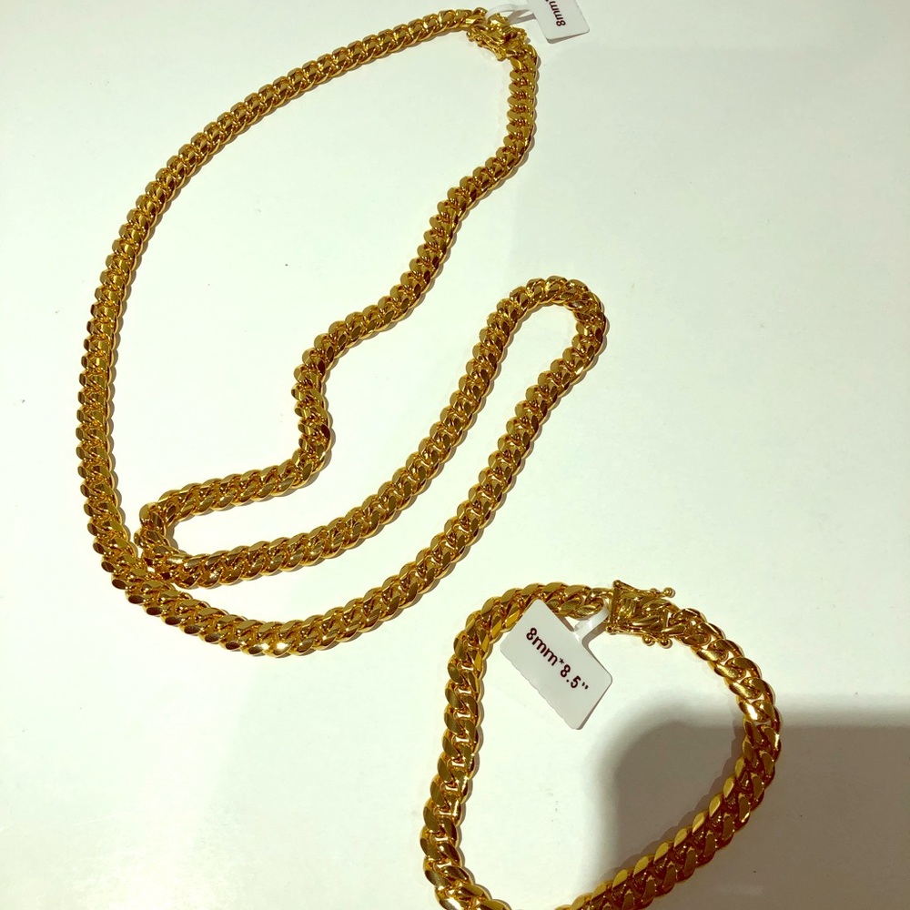 Miami Cuban 8mm chain & bracelet SS 18k GP NEW!!!